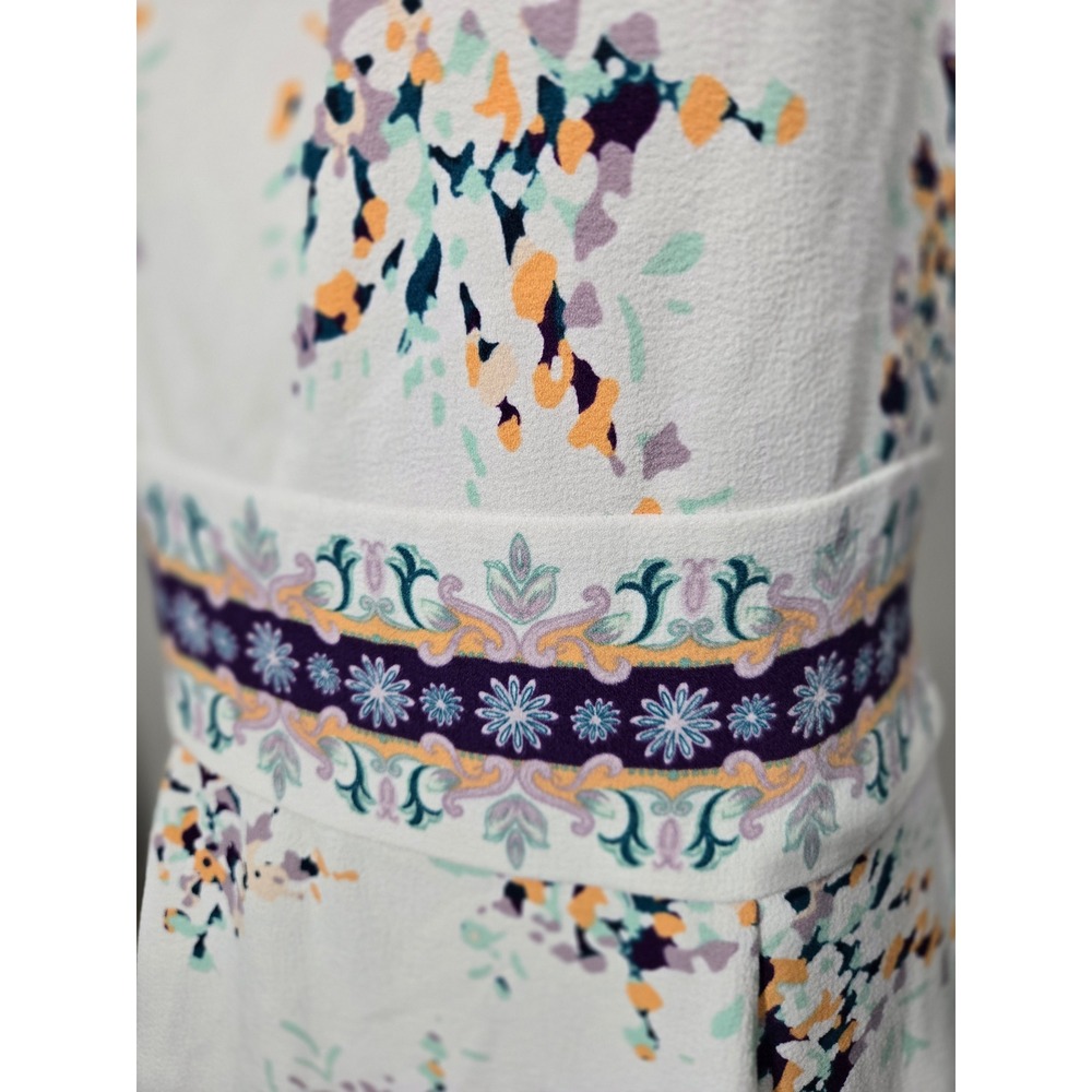Eva Mendes New York & Company Floral Fit Flare Dress White Purple Sz 12 - Picture 5 of 8